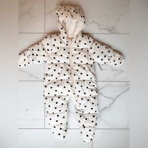 Infant Cream Heart-Print Puffer Snowsuit